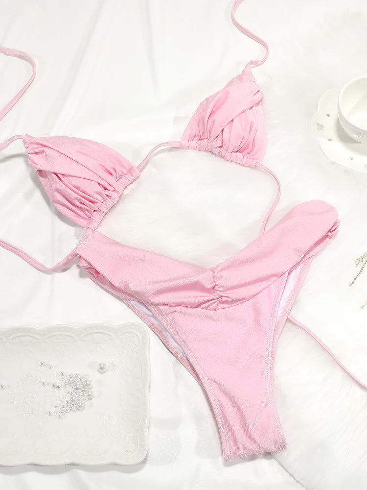 Elegant Solid Triangle Bikini Set – Sexy Beachwear