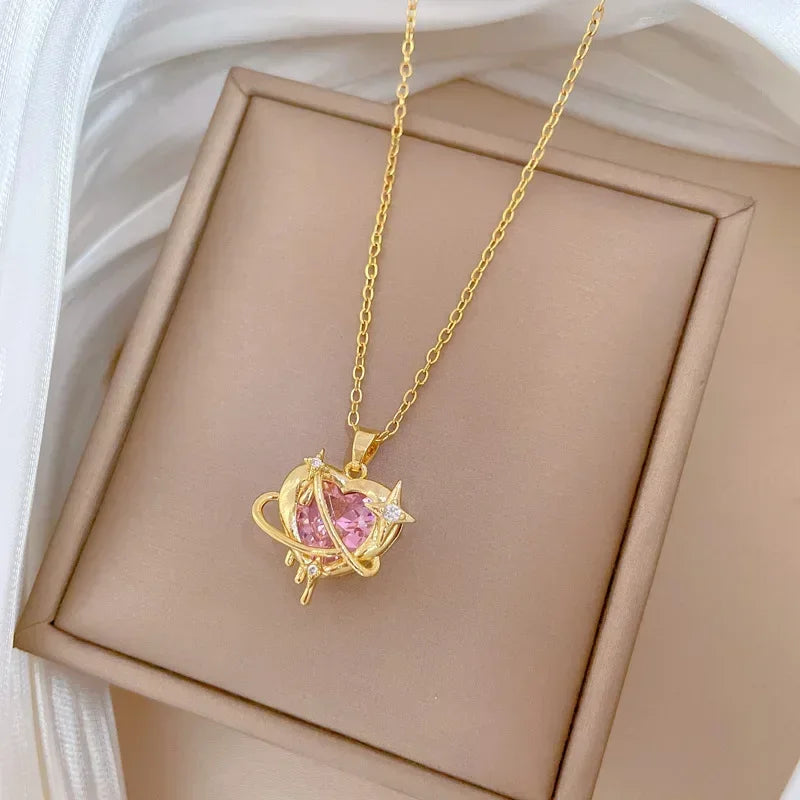 Peach Heart Pearl Oyster Necklace – Stainless Steel Clavicle Chain Jewelry