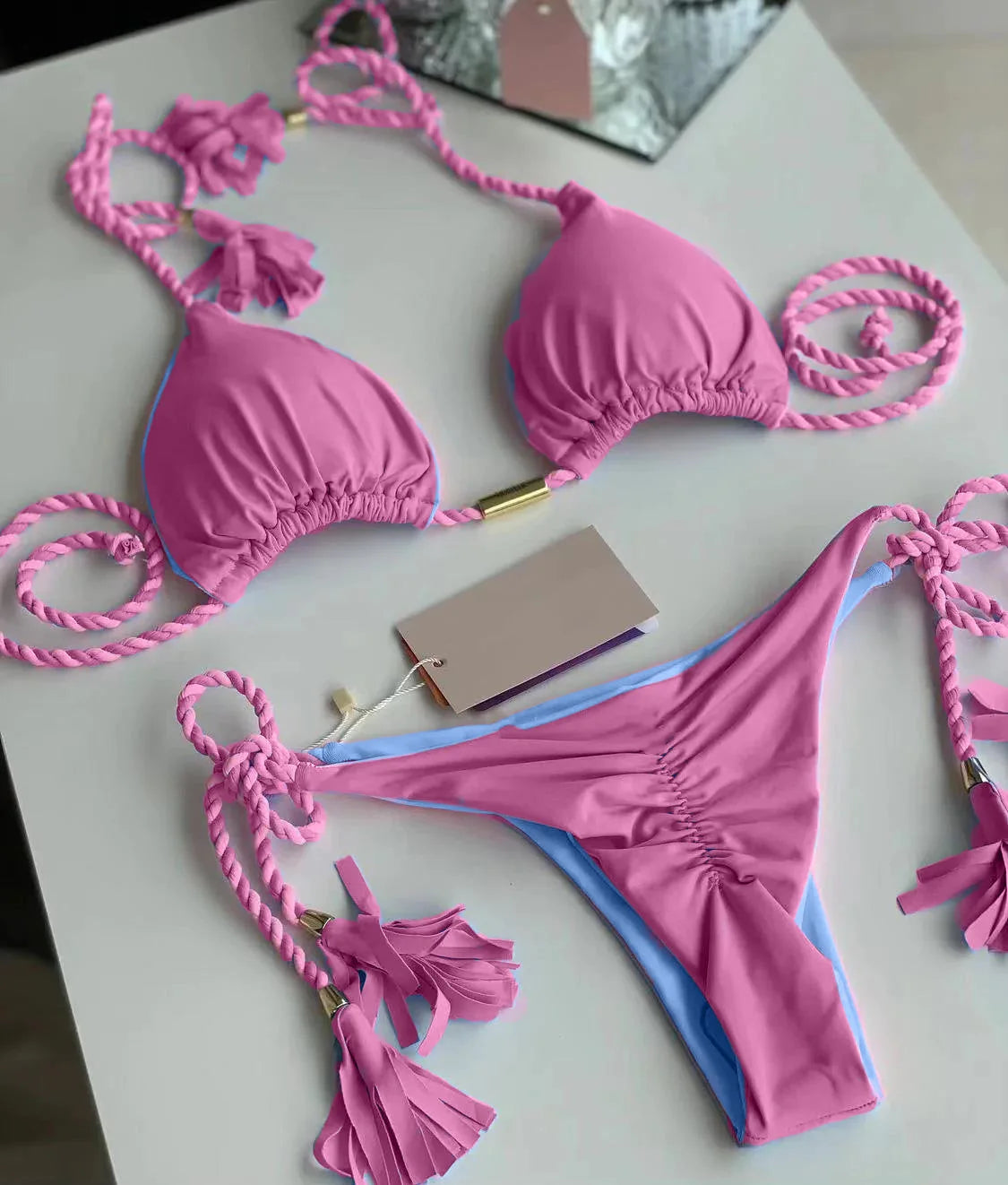 Multicolor Backless Rope Triangle Bikini Set – Women’s Swimsuit