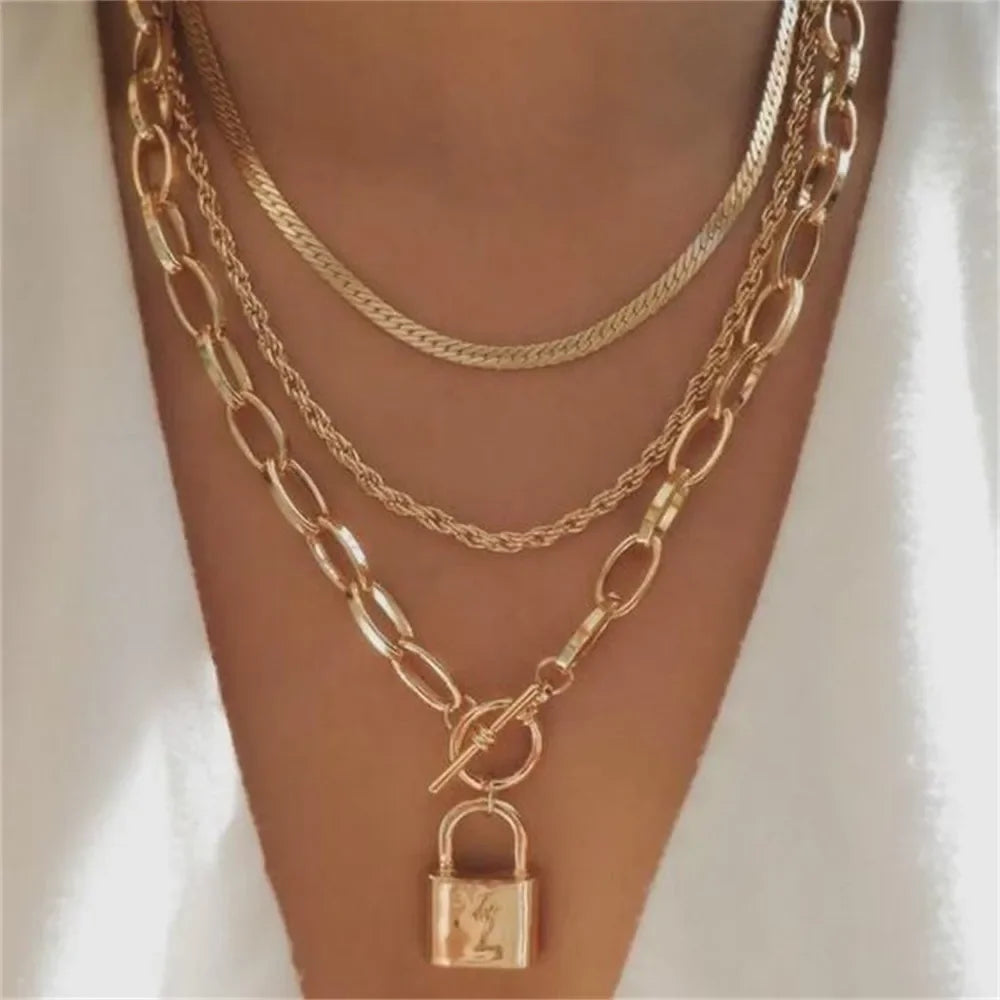 Vintage Punk Gold-Plated Coin Pendant Necklace – Thick Chain Hip Hop Jewelry
