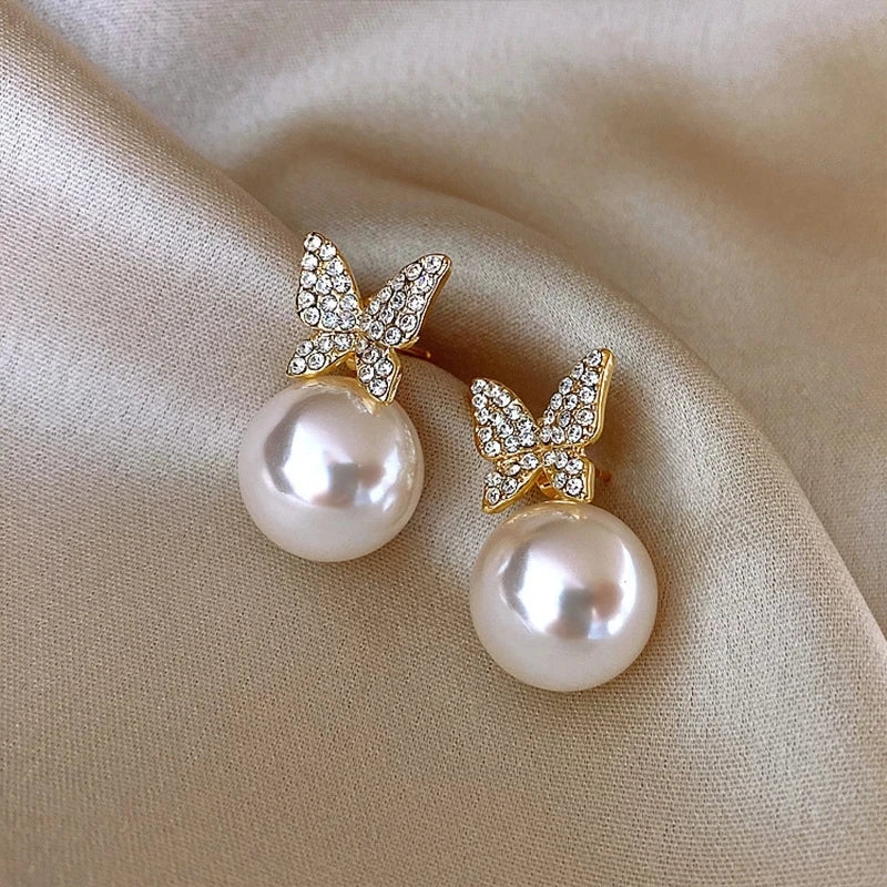 14K Gold Zircon Pearl Twist Stud Earrings – Luxury Women’s Jewelry