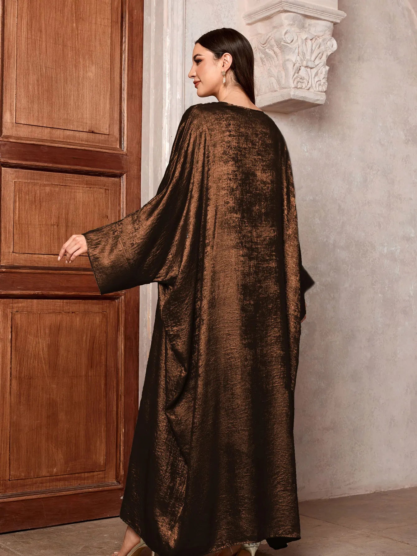 Luxury Satin Open Abaya – Shiny Batwing Eid Party Kaftan Dress