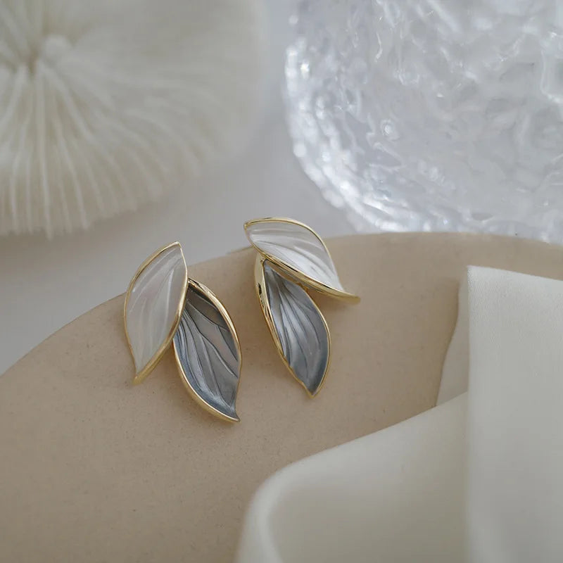 Korean Grey Leaf Metal Stud Earrings – Trendy Women’s Fashion Jewelry