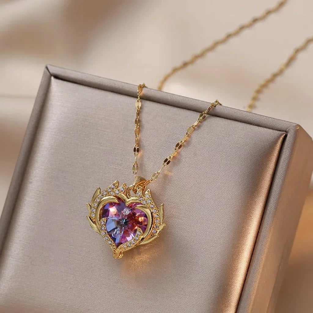 Peach Heart Pearl Oyster Necklace – Stainless Steel Clavicle Chain Jewelry