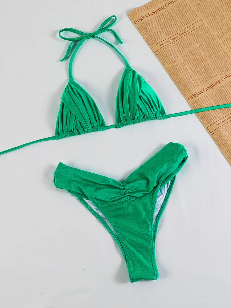 Elegant Solid Triangle Bikini Set – Sexy Beachwear