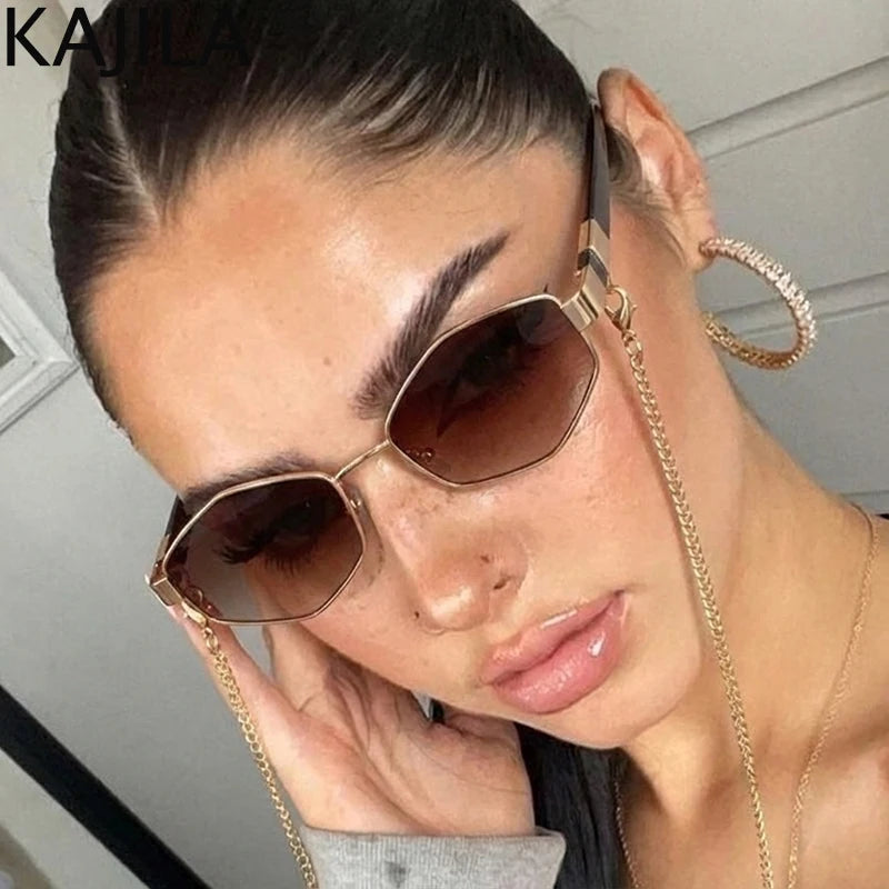 Lunettes Hexagonales Luxe avec Chaîne Femme