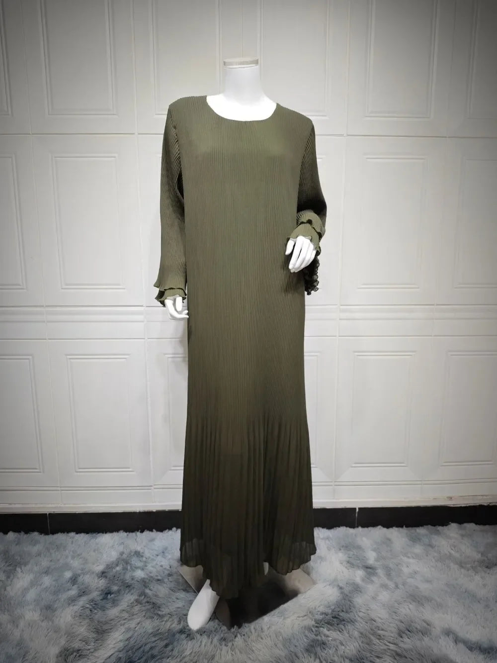 Elegant Pleated Flare Sleeve Kaftan – Muslim Eid Abaya Dress for Women