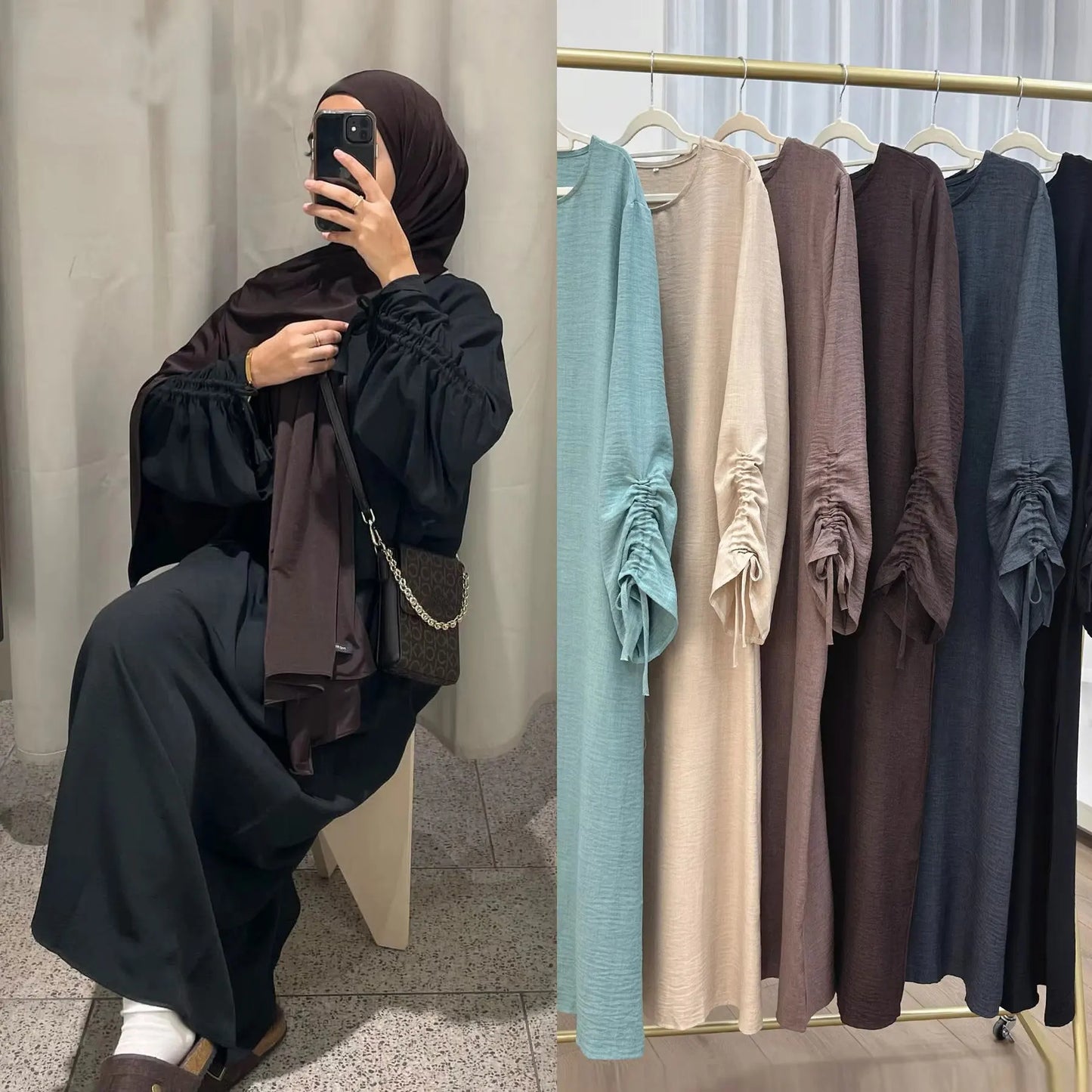 Lace-Up Sleeve Abaya Kaftan – Modest Eid Maxi Dress