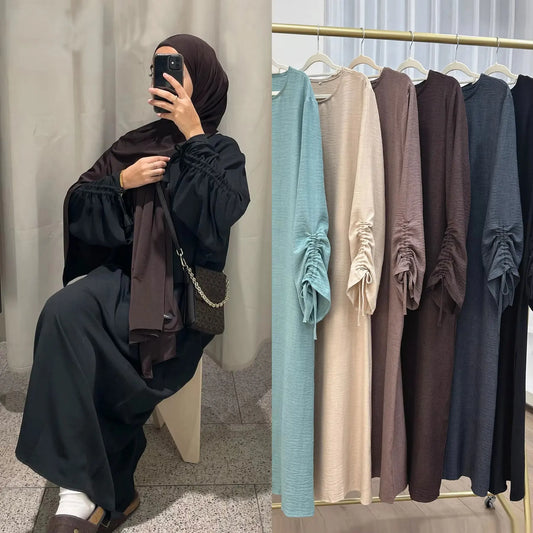 Lace-Up Sleeve Abaya Kaftan – Modest Eid Maxi Dress