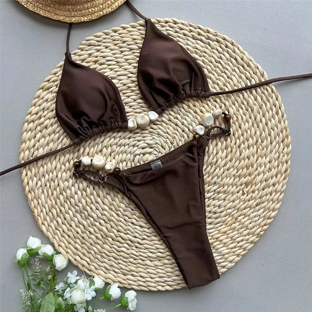 Solid Green Halter Bikini Set – Sexy Triangle Swimwear