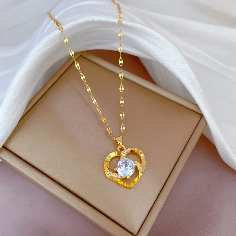 Peach Heart Pearl Oyster Necklace – Stainless Steel Clavicle Chain Jewelry
