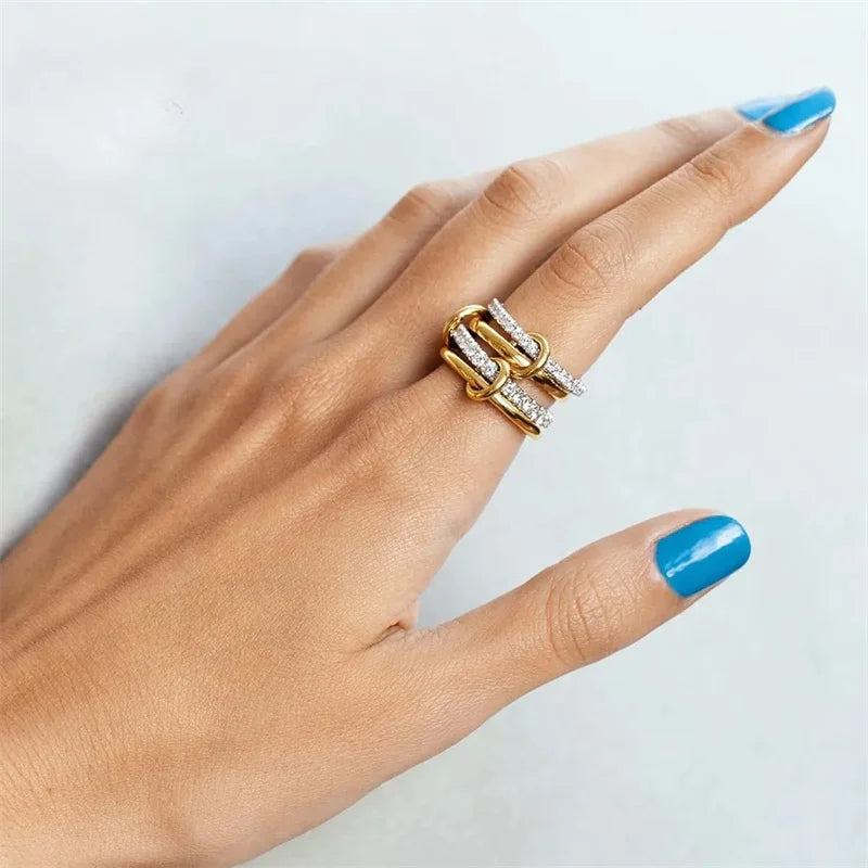 Two-Color Copper Four-Ring Stackable Ring – Hypoallergenic INS Style Jewelry