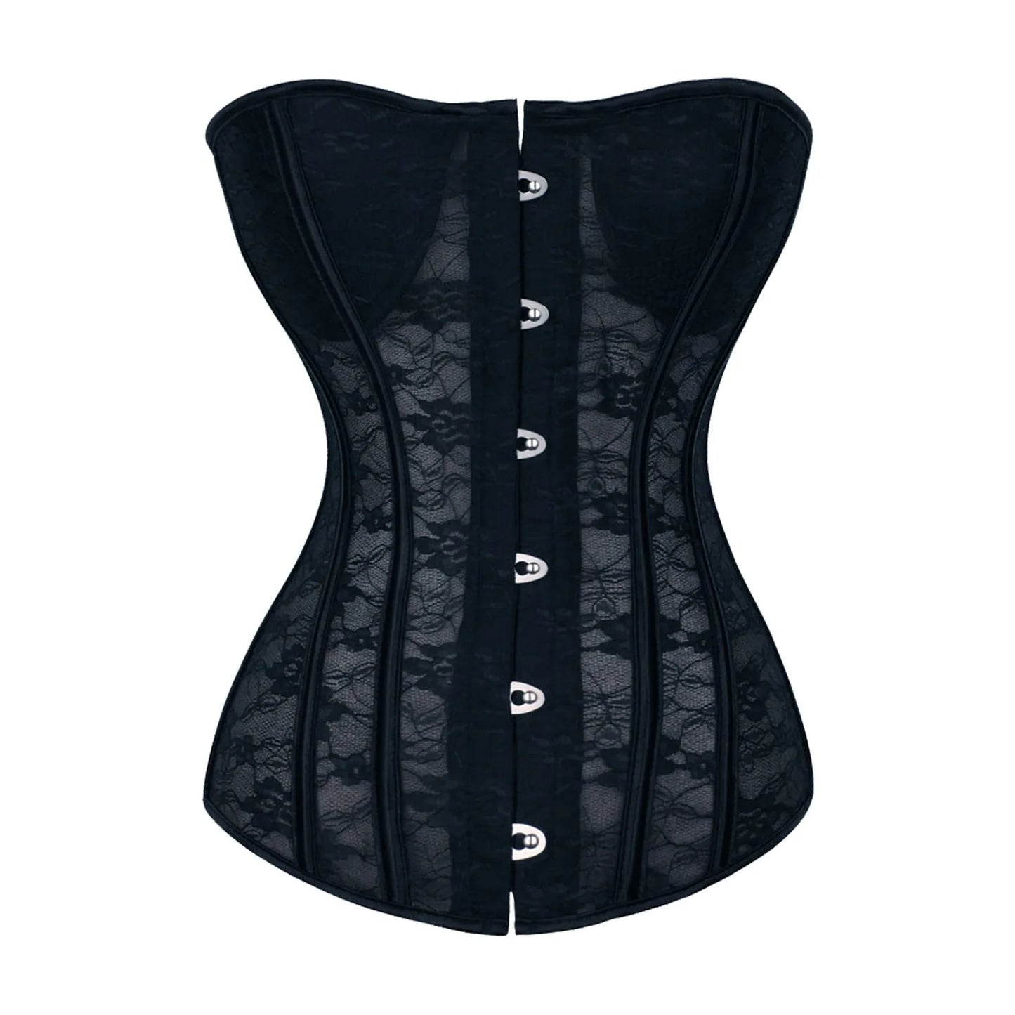 Steel Boned Strapless Lace Corset Top – Gothic Front Button Bustier