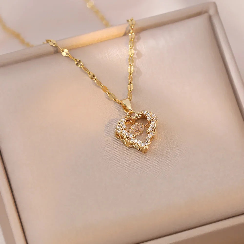Peach Heart Pearl Oyster Necklace – Stainless Steel Clavicle Chain Jewelry