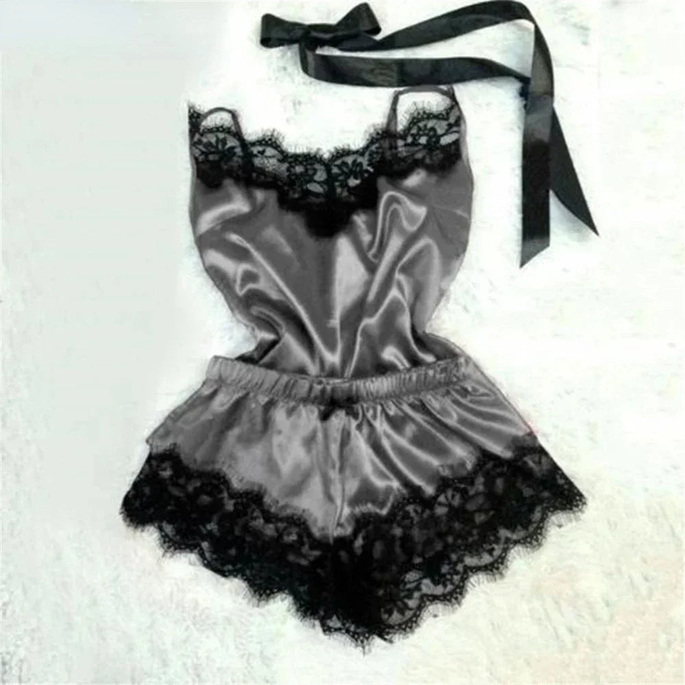 Summer Lace Silk Pajama Set – Women’s Sexy Sleepwear