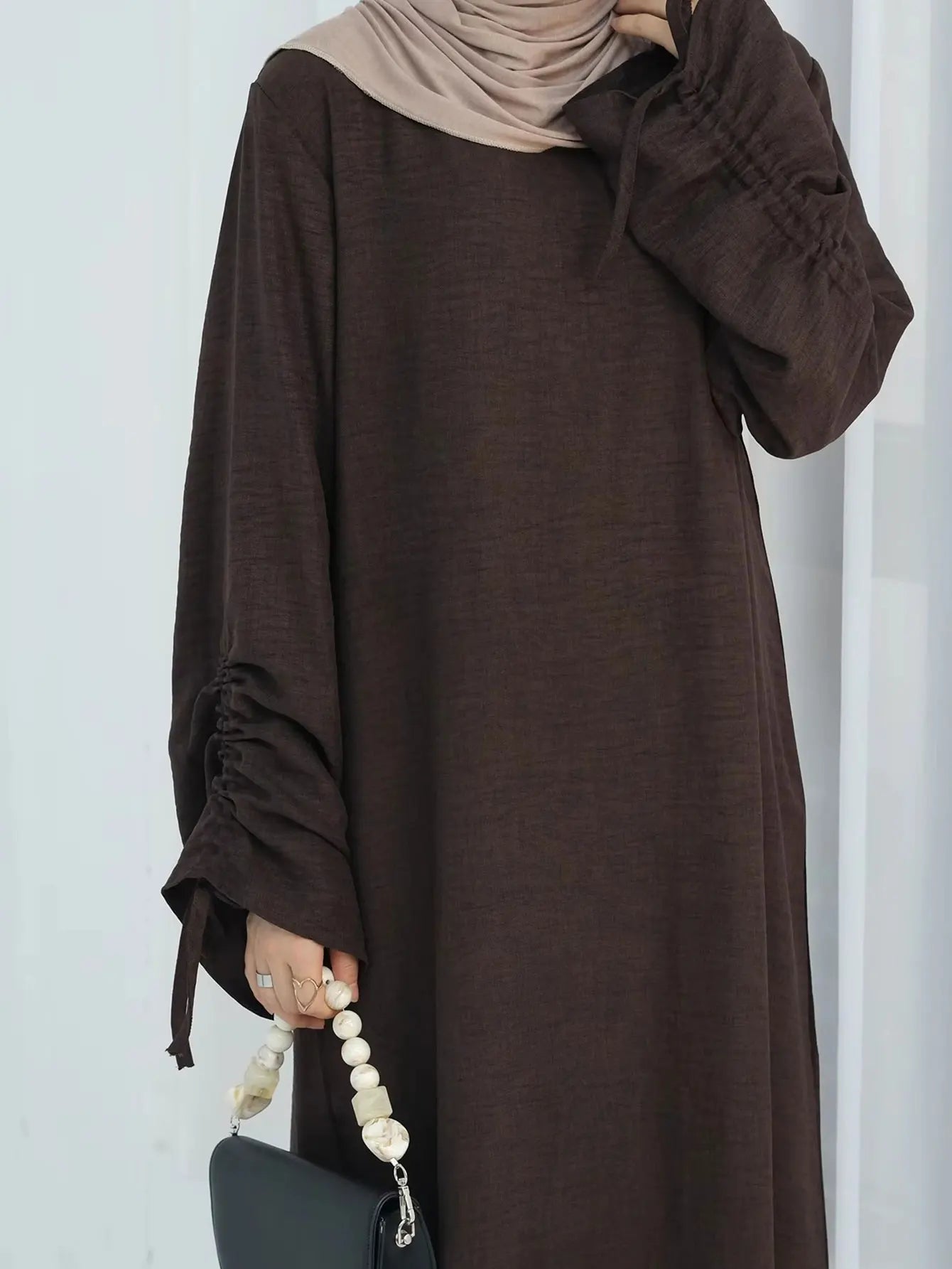Lace-Up Sleeve Abaya Kaftan – Modest Eid Maxi Dress