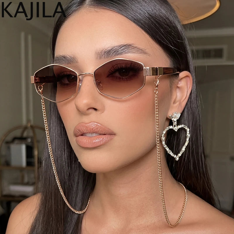 Lunettes Hexagonales Luxe avec Chaîne Femme