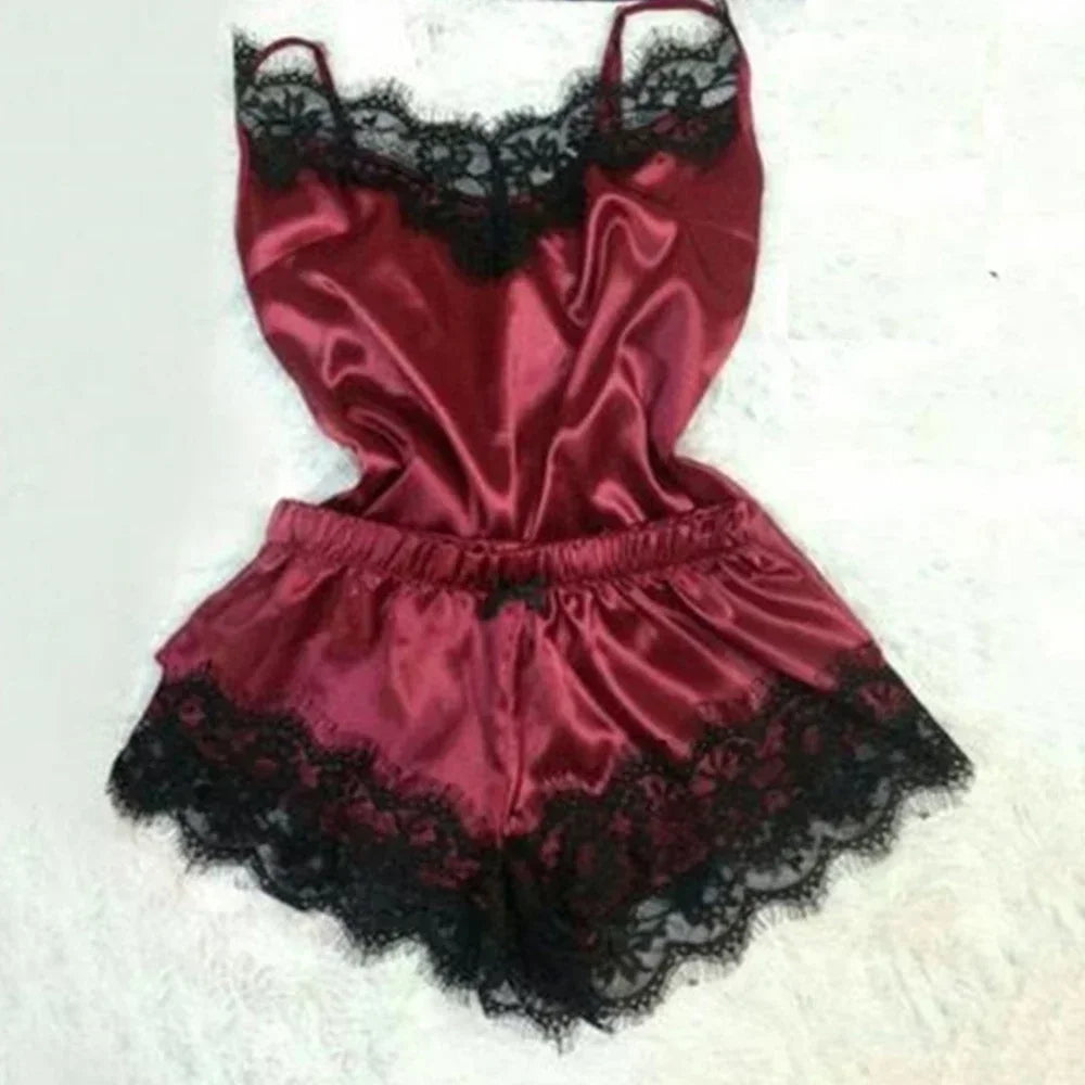 Summer Lace Silk Pajama Set – Women’s Sexy Sleepwear