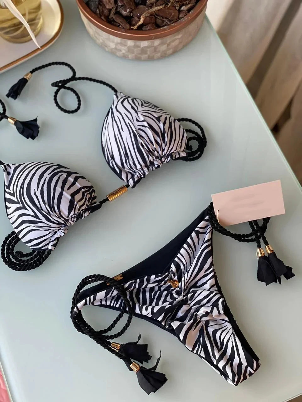 Multicolor Backless Rope Triangle Bikini Set – Women’s Swimsuit