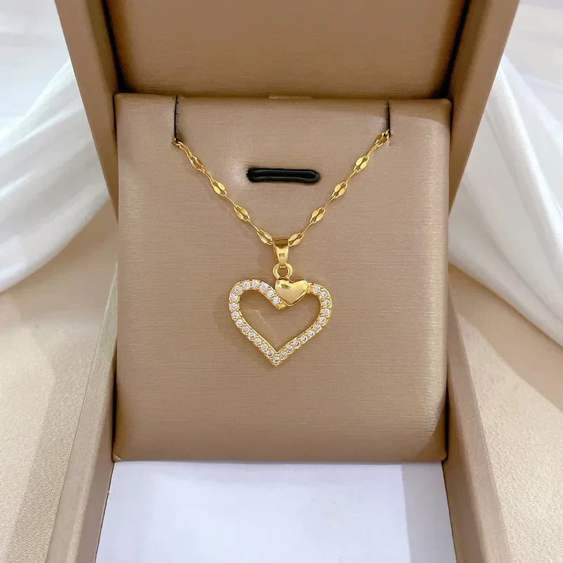 Peach Heart Pearl Oyster Necklace – Stainless Steel Clavicle Chain Jewelry
