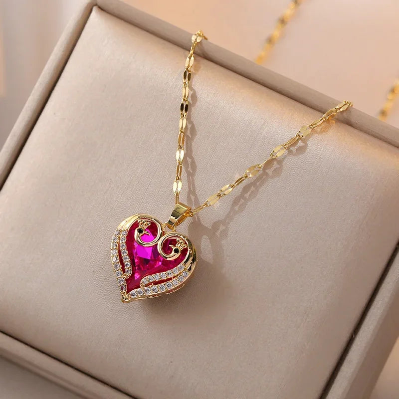Peach Heart Pearl Oyster Necklace – Stainless Steel Clavicle Chain Jewelry