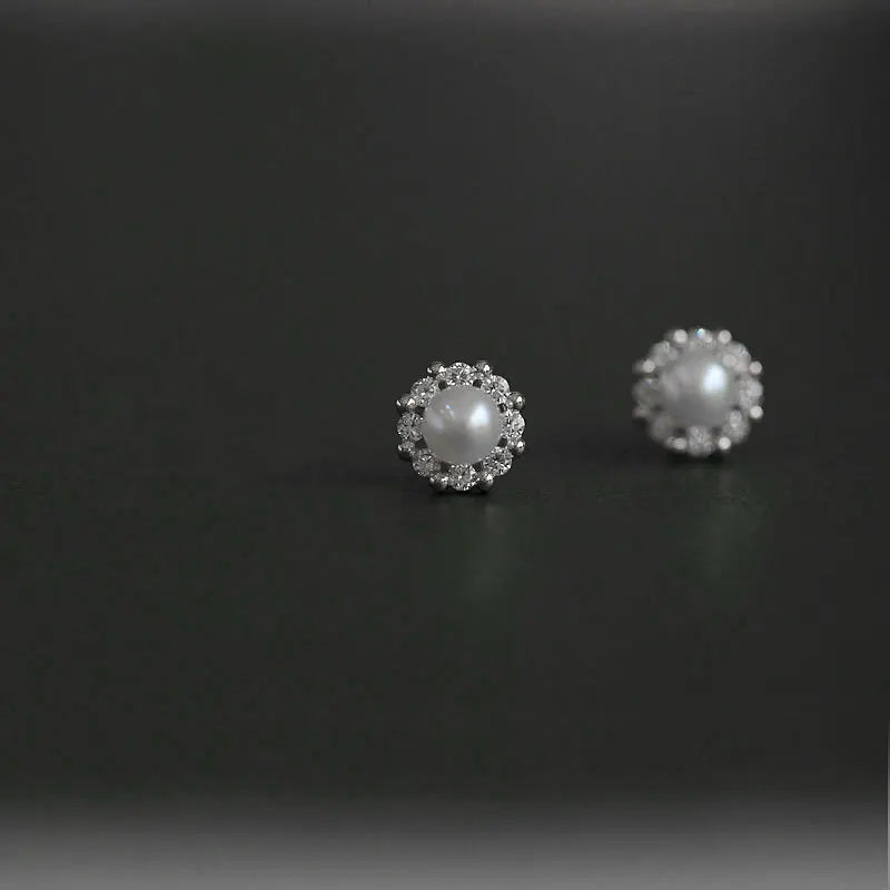 14K Gold Zircon Pearl Twist Stud Earrings – Luxury Women’s Jewelry