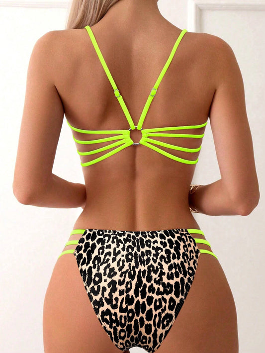 2025 Leopard Strappy Bikini Set – Sexy Padded Women’s Swimwear Beachwear