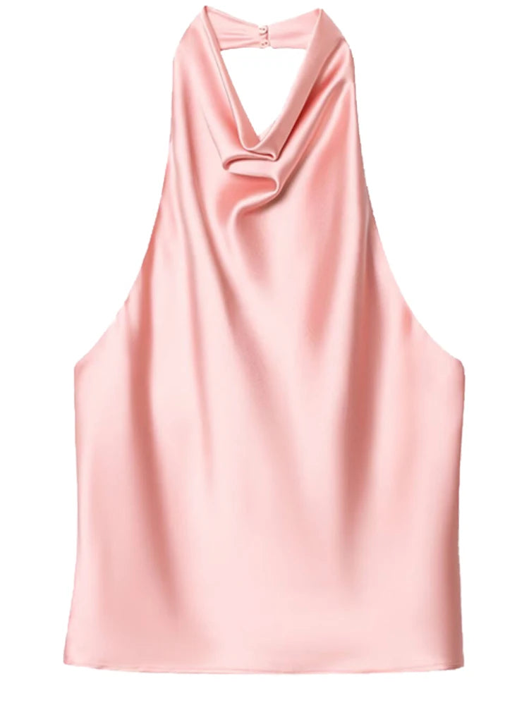 Halter Satin Backless Corset Top – Women’s Elegant Sexy Summer Tank