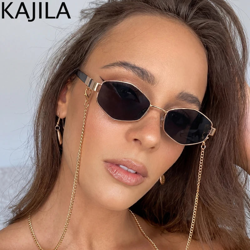 Lunettes Hexagonales Luxe avec Chaîne Femme