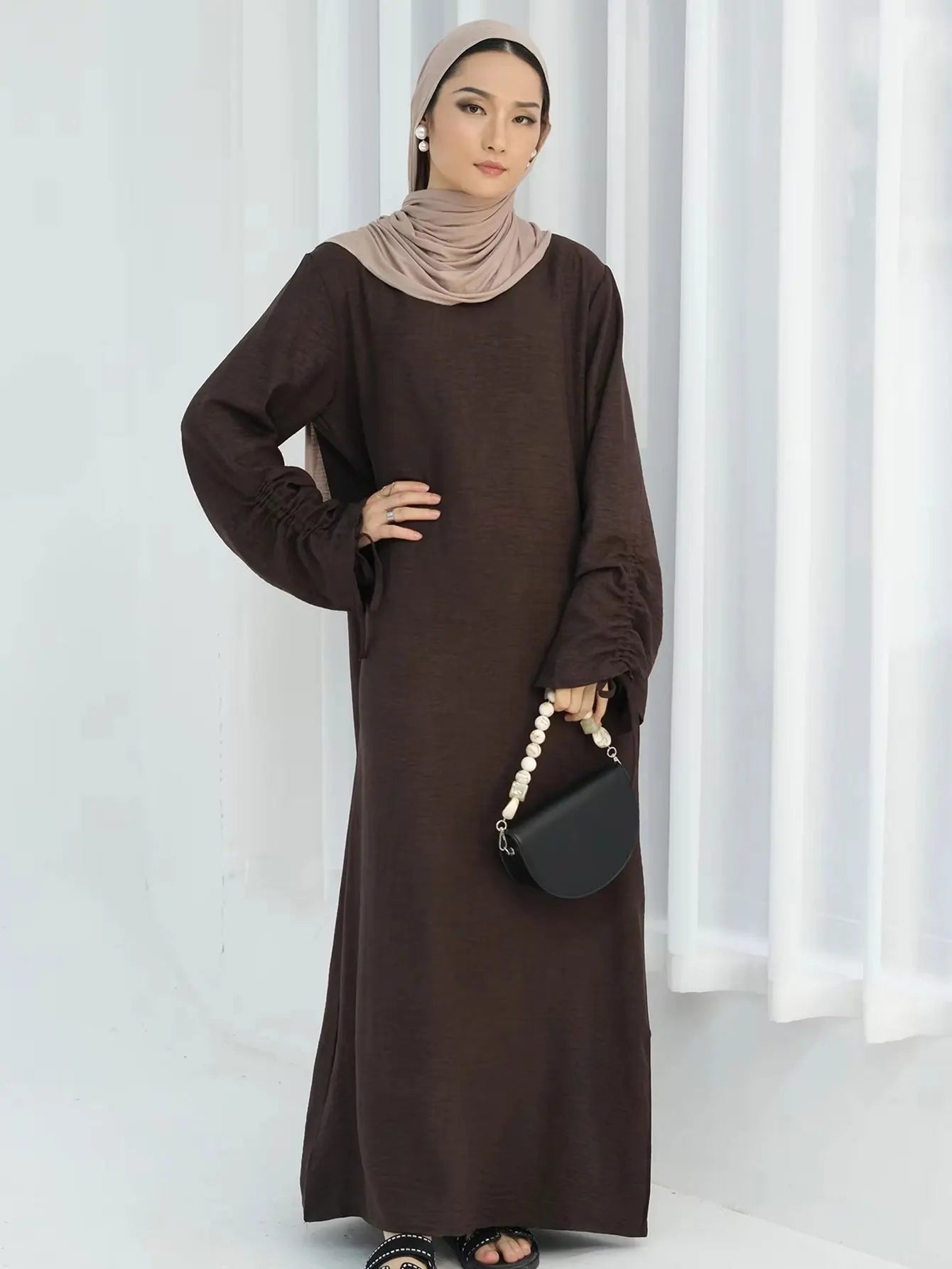 Lace-Up Sleeve Abaya Kaftan – Modest Eid Maxi Dress
