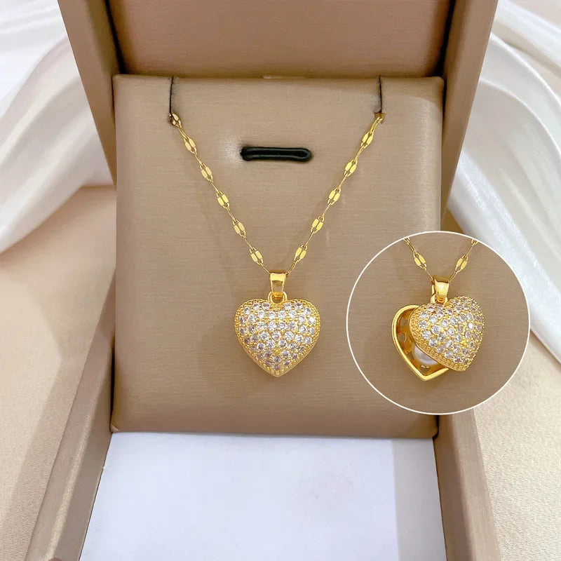 Peach Heart Pearl Oyster Necklace – Stainless Steel Clavicle Chain Jewelry