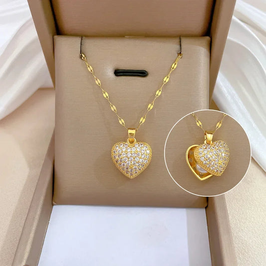 Peach Heart Pearl Oyster Necklace – Stainless Steel Clavicle Chain Jewelry