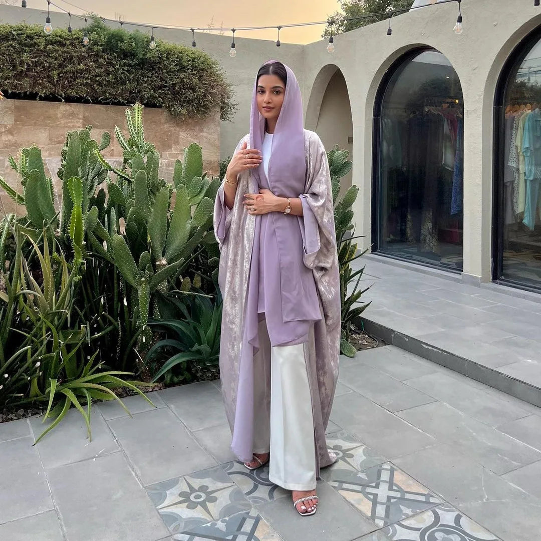 Luxury Satin Open Abaya – Shiny Batwing Eid Party Kaftan Dress