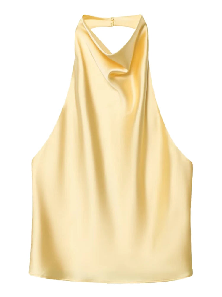 Halter Satin Backless Corset Top – Women’s Elegant Sexy Summer Tank