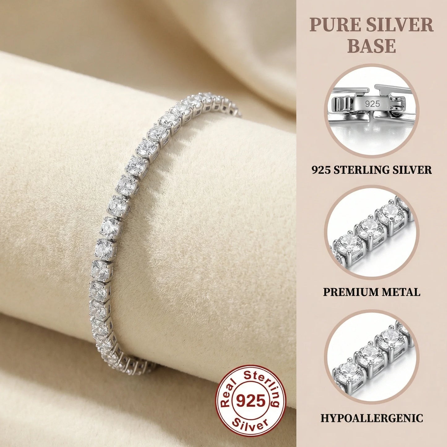 S925 Sterling Silver Zircon Tennis Bracelet – Elegant Women’s Wedding Jewelry (4mm)