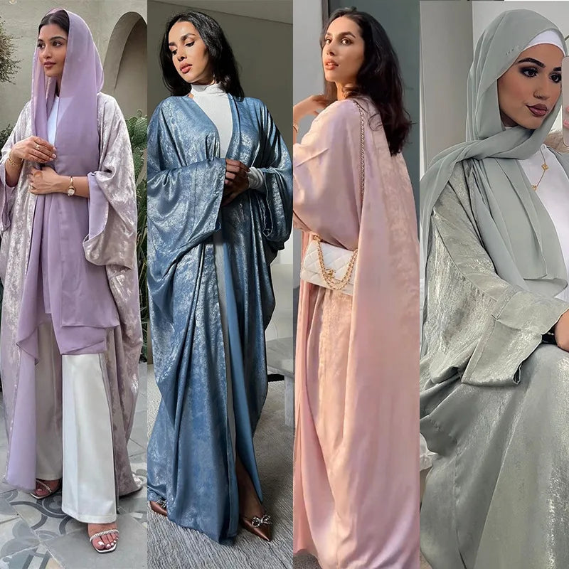 Luxury Satin Open Abaya – Shiny Batwing Eid Party Kaftan Dress