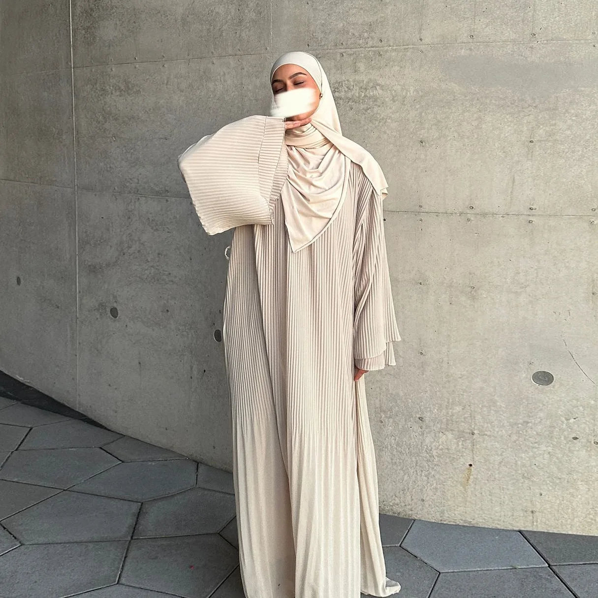 Elegant Pleated Flare Sleeve Kaftan – Muslim Eid Abaya Dress for Women