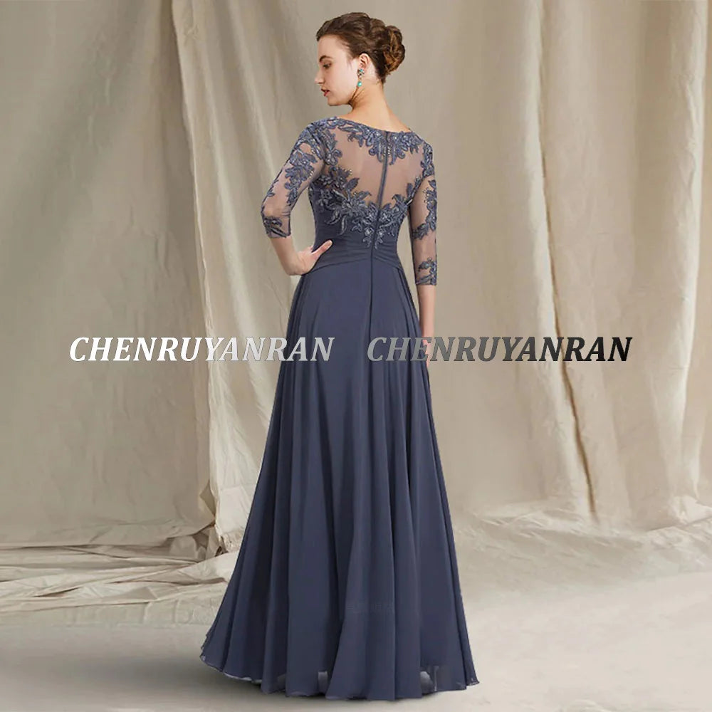 **Elegant Lace Beaded A-Line Chiffon Mother of the Bride Dress 2026