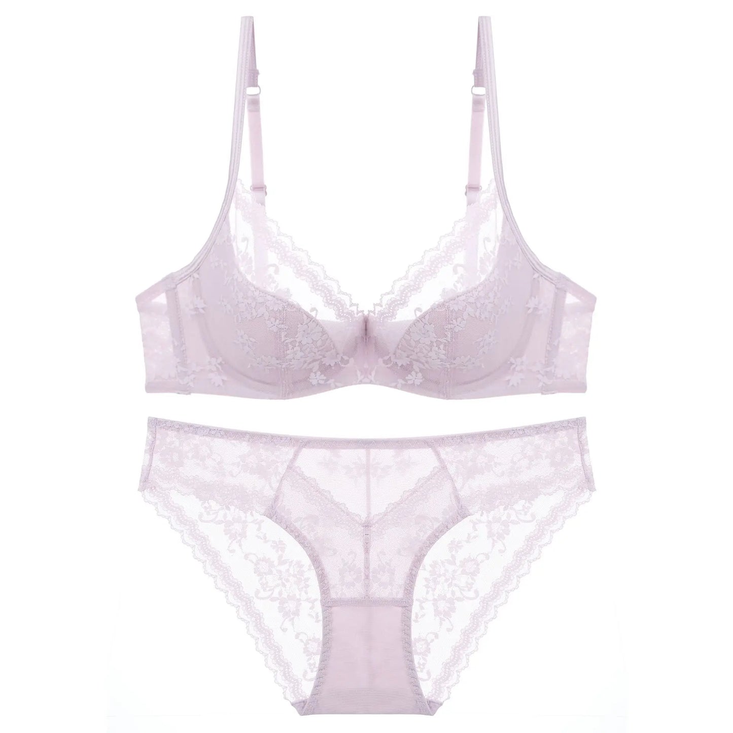 Summer sexy lace embroidered women’s lingerie set, French-style thin cup push-up bra, comfortable and breathable, with matching bra and briefs.
