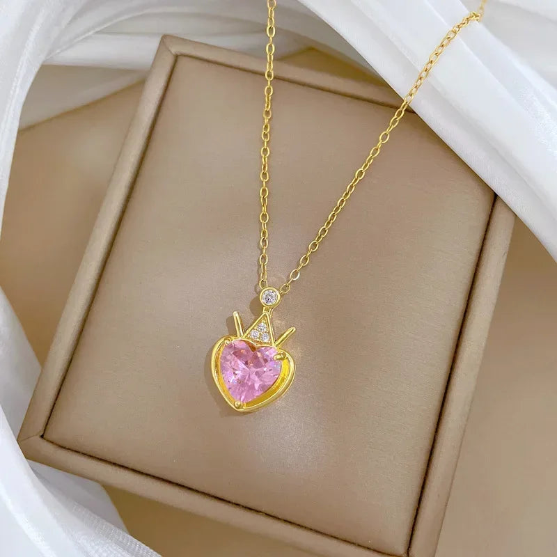 Peach Heart Pearl Oyster Necklace – Stainless Steel Clavicle Chain Jewelry