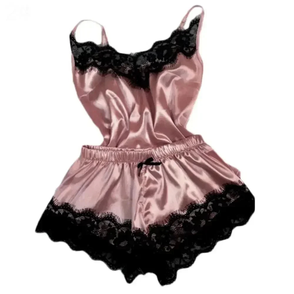 Summer Lace Silk Pajama Set – Women’s Sexy Sleepwear