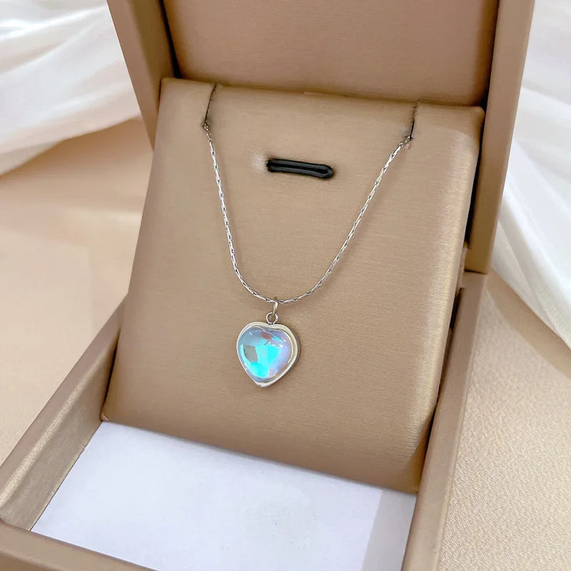 Peach Heart Pearl Oyster Necklace – Stainless Steel Clavicle Chain Jewelry