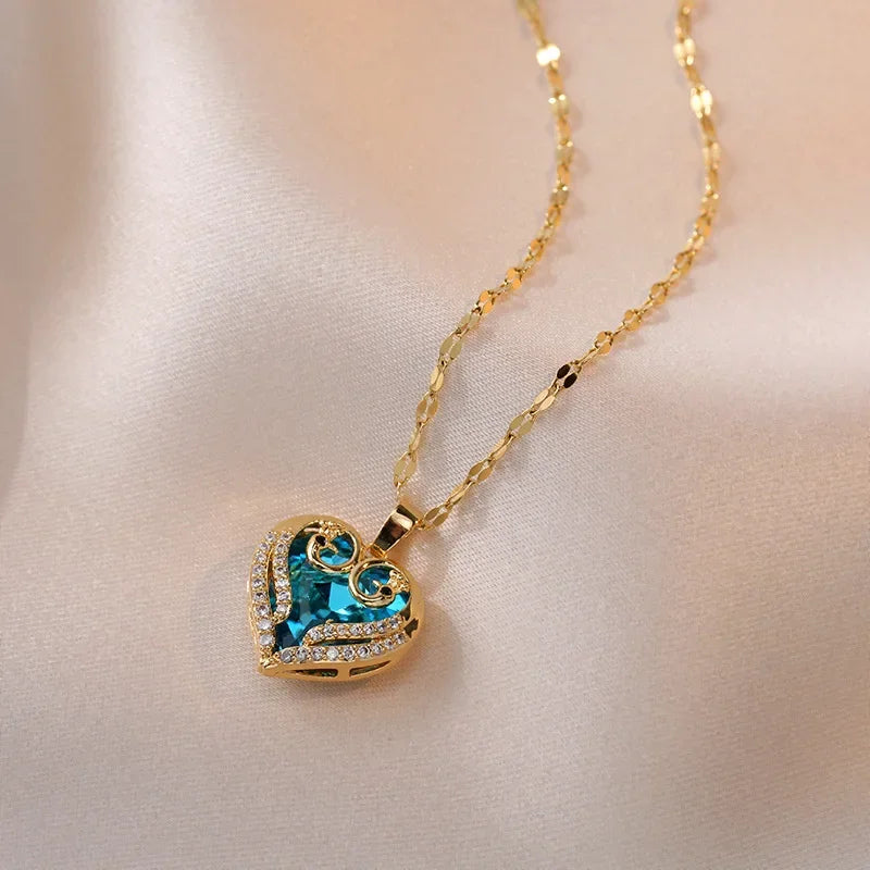 Peach Heart Pearl Oyster Necklace – Stainless Steel Clavicle Chain Jewelry
