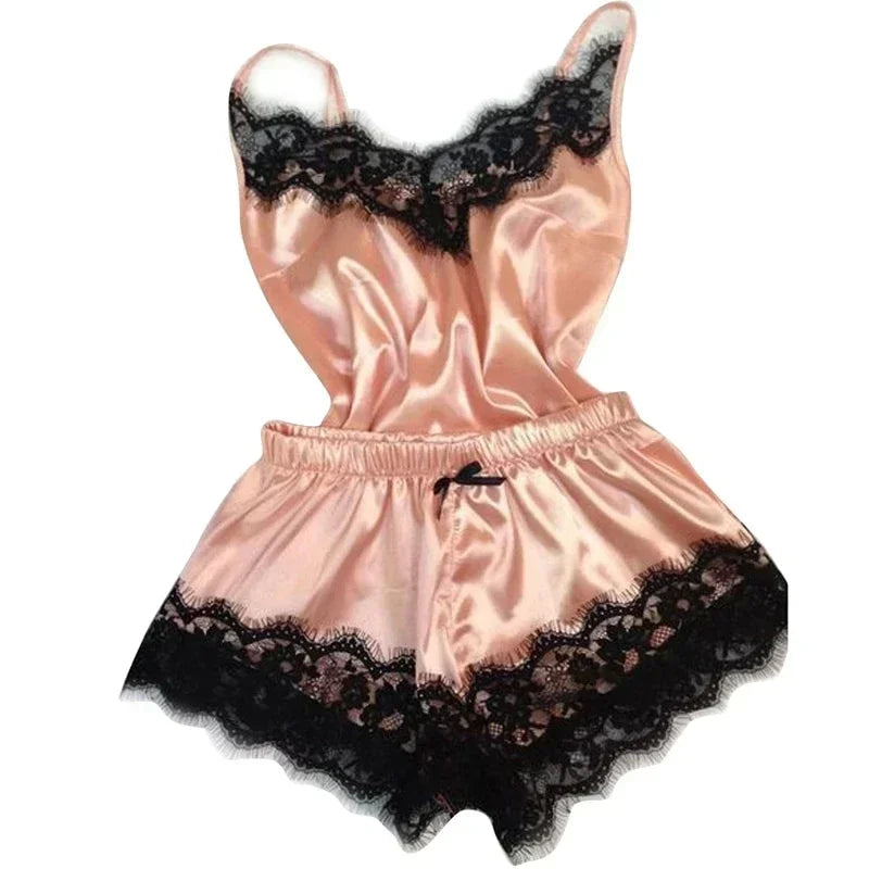 Summer Lace Silk Pajama Set – Women’s Sexy Sleepwear