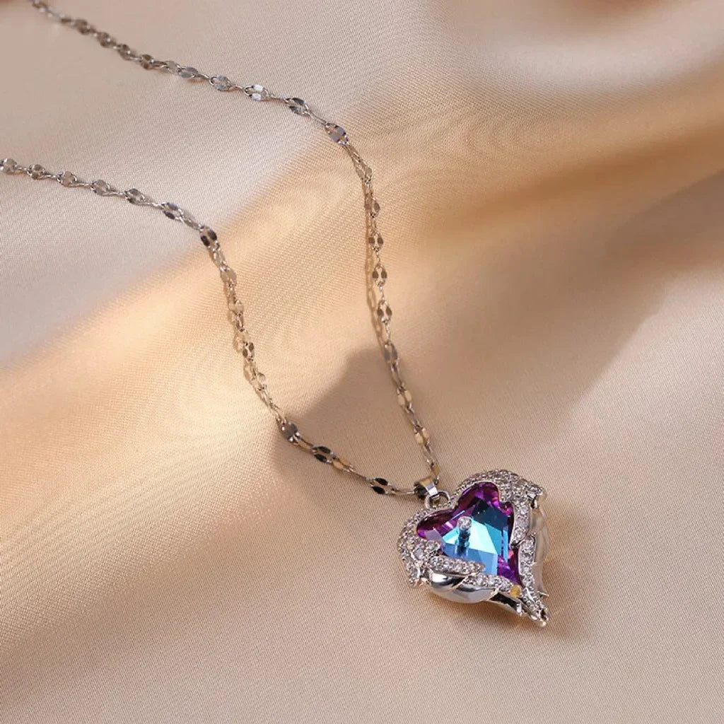 Peach Heart Pearl Oyster Necklace – Stainless Steel Clavicle Chain Jewelry