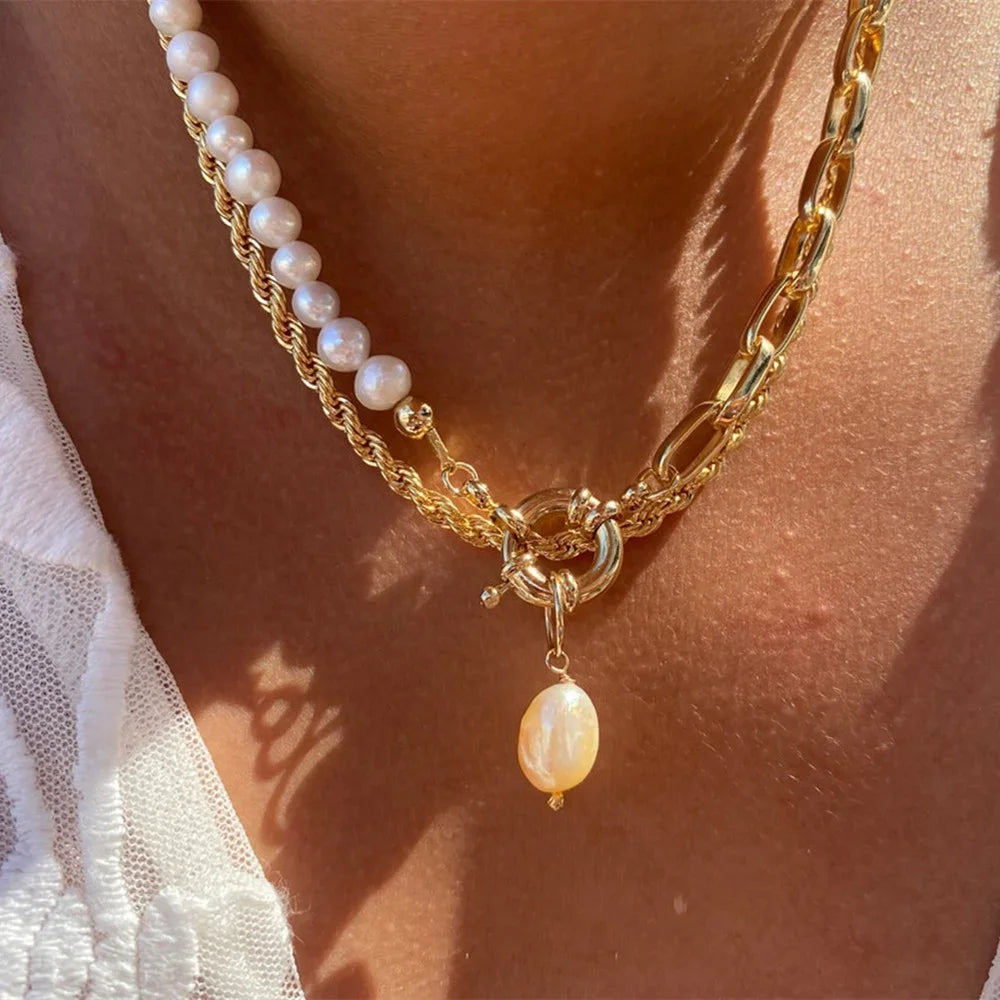 Vintage Punk Gold-Plated Coin Pendant Necklace – Thick Chain Hip Hop Jewelry