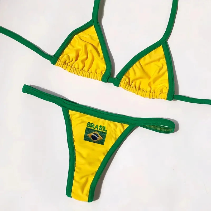 Brazil Flag Embroidery Bikini Set – Women Swimwear