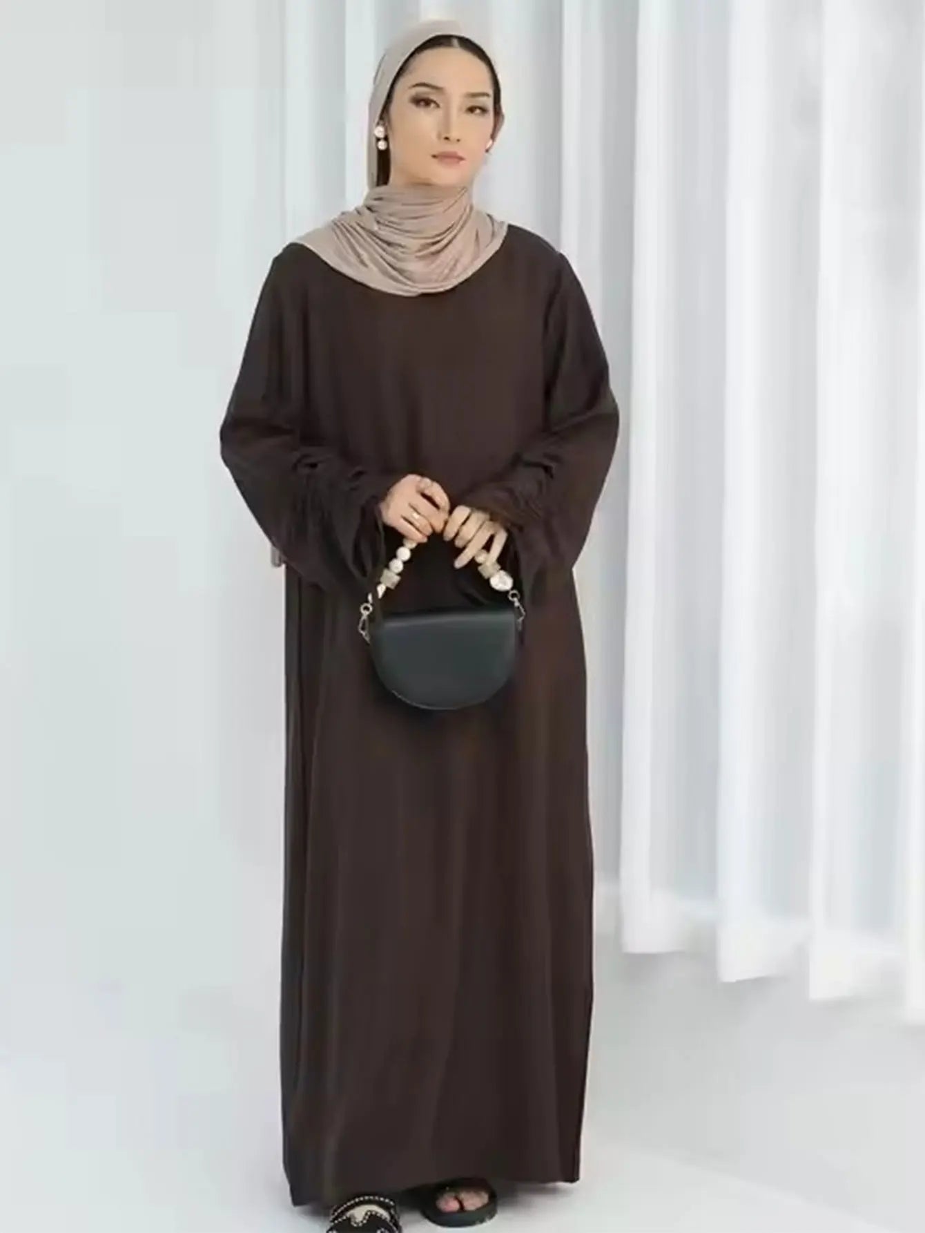 Lace-Up Sleeve Abaya Kaftan – Modest Eid Maxi Dress