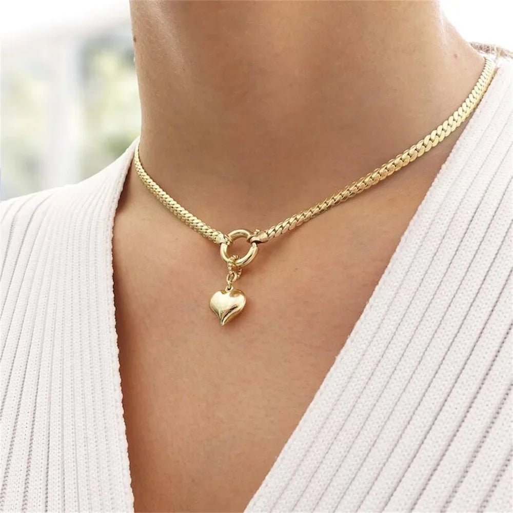 Vintage Punk Gold-Plated Coin Pendant Necklace – Thick Chain Hip Hop Jewelry
