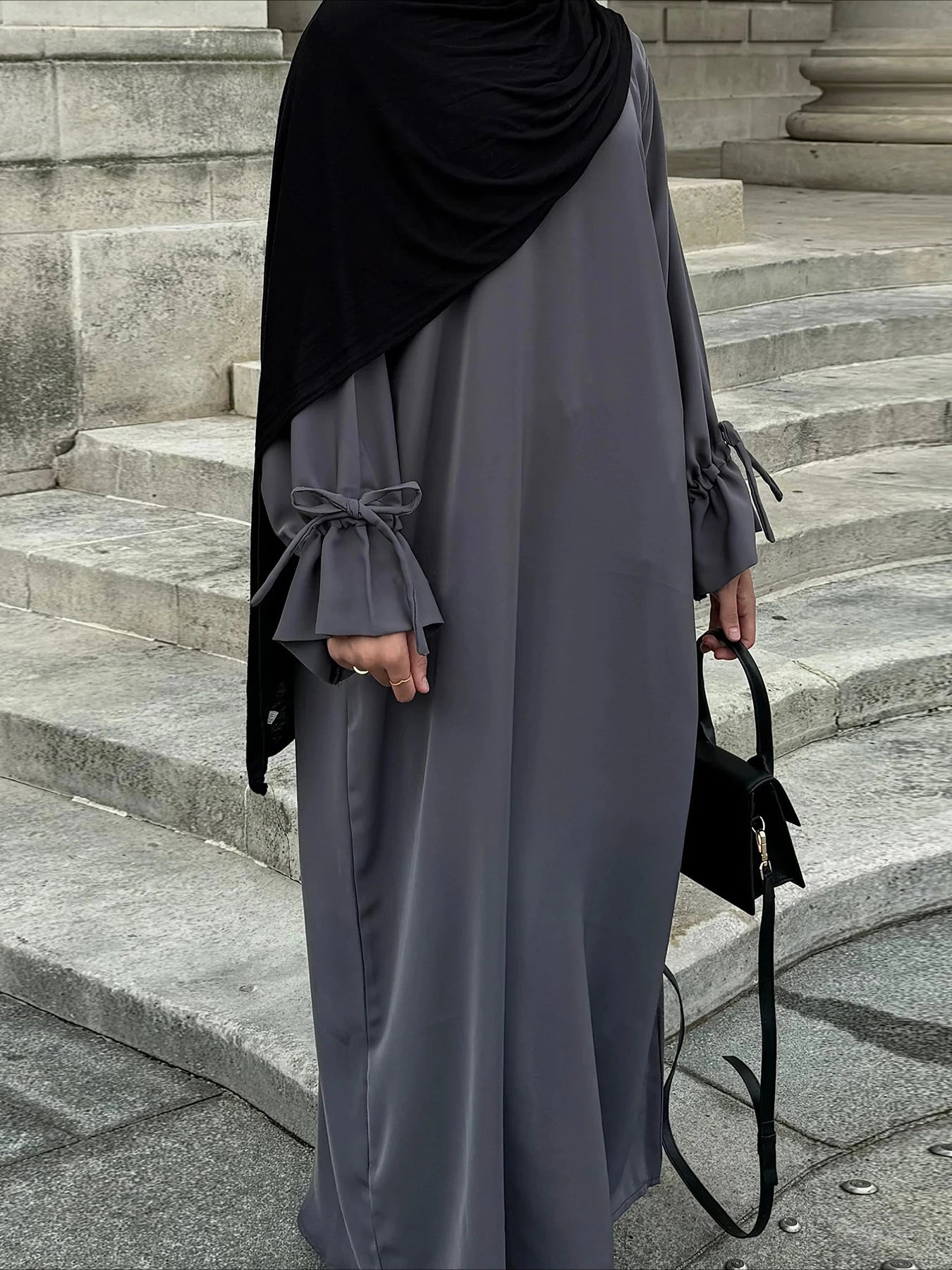 Bow Lace-Up Abaya Kaftan – Elegant Muslim Eid Maxi Dress 2026